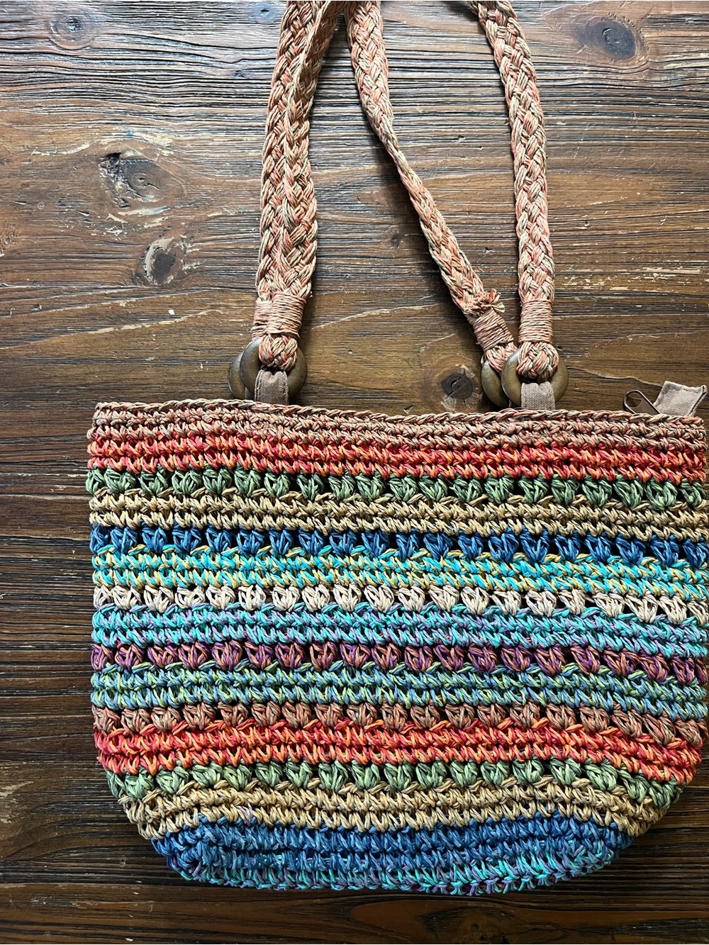 Colorful Striped Handwoven Straw Tote Purse - Multicolor